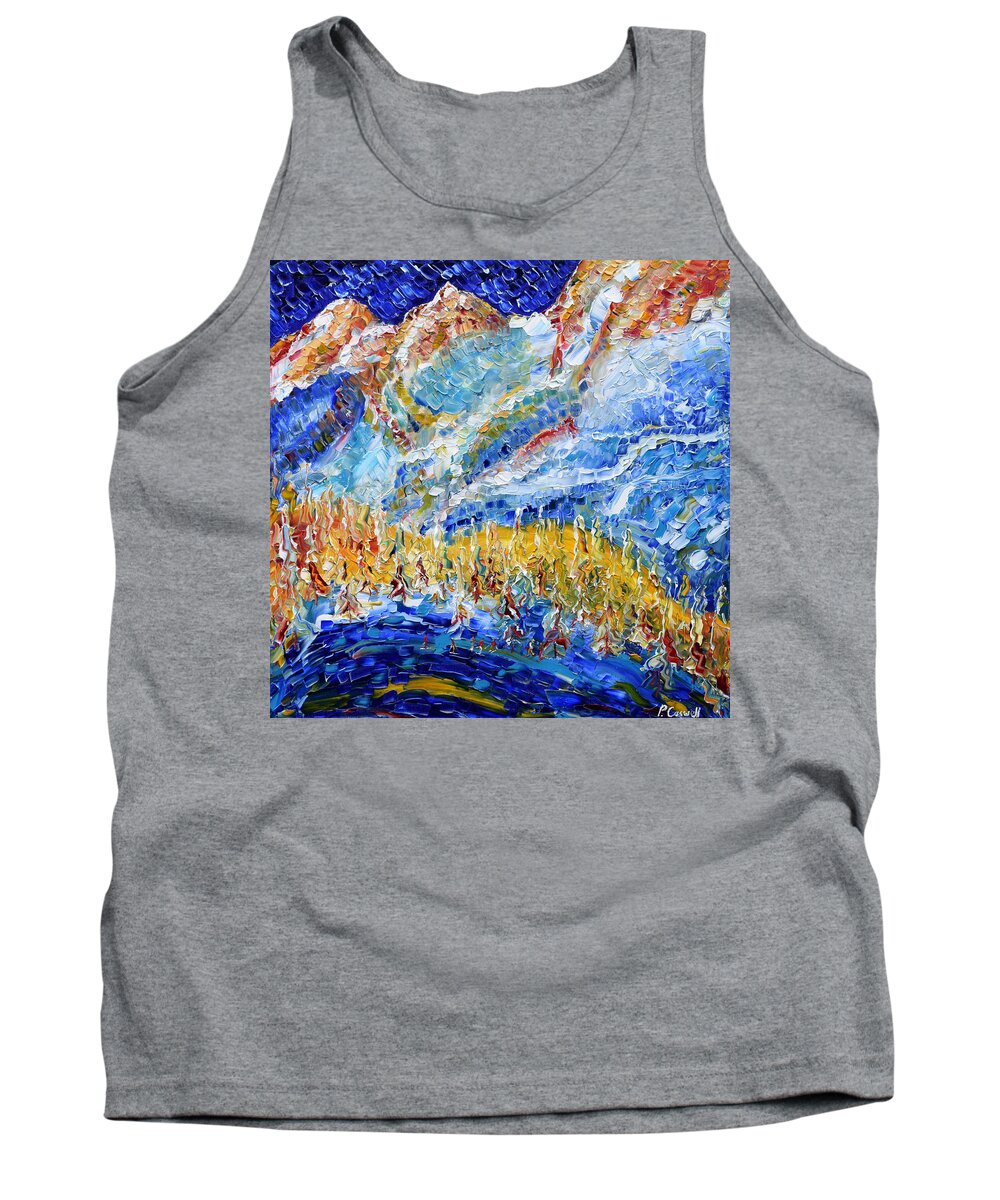 Argentiere Tank Top featuring the painting Argentiere Near Chamonix Ski Scene by Pete Caswell