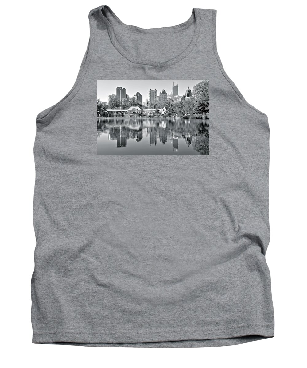 Atlanta Tank Top featuring the photograph Atlanta Reflecting in Black and White by Frozen in Time Fine Art Photography