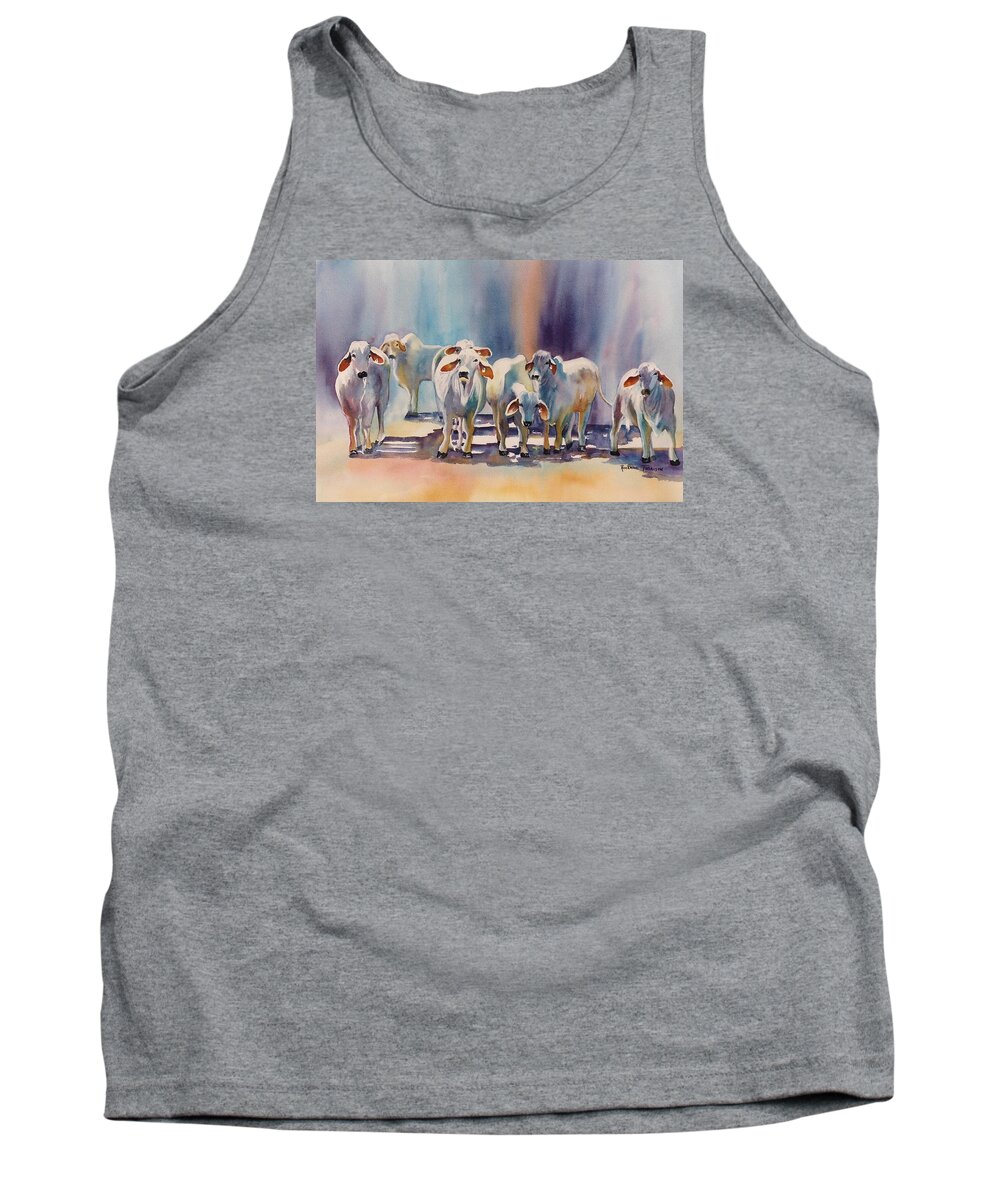 Brahman Bulls Tank Top featuring the painting Attention all Ears. Brahman Bulls by Roxanne Tobaison