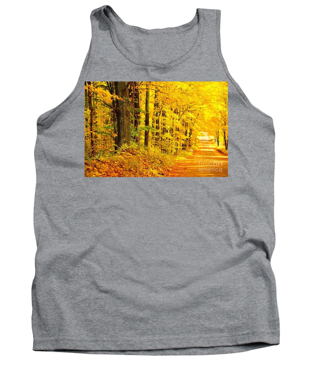 Autumn Tank Top featuring the photograph Golden Tunnel in Autumn by Terri Gostola