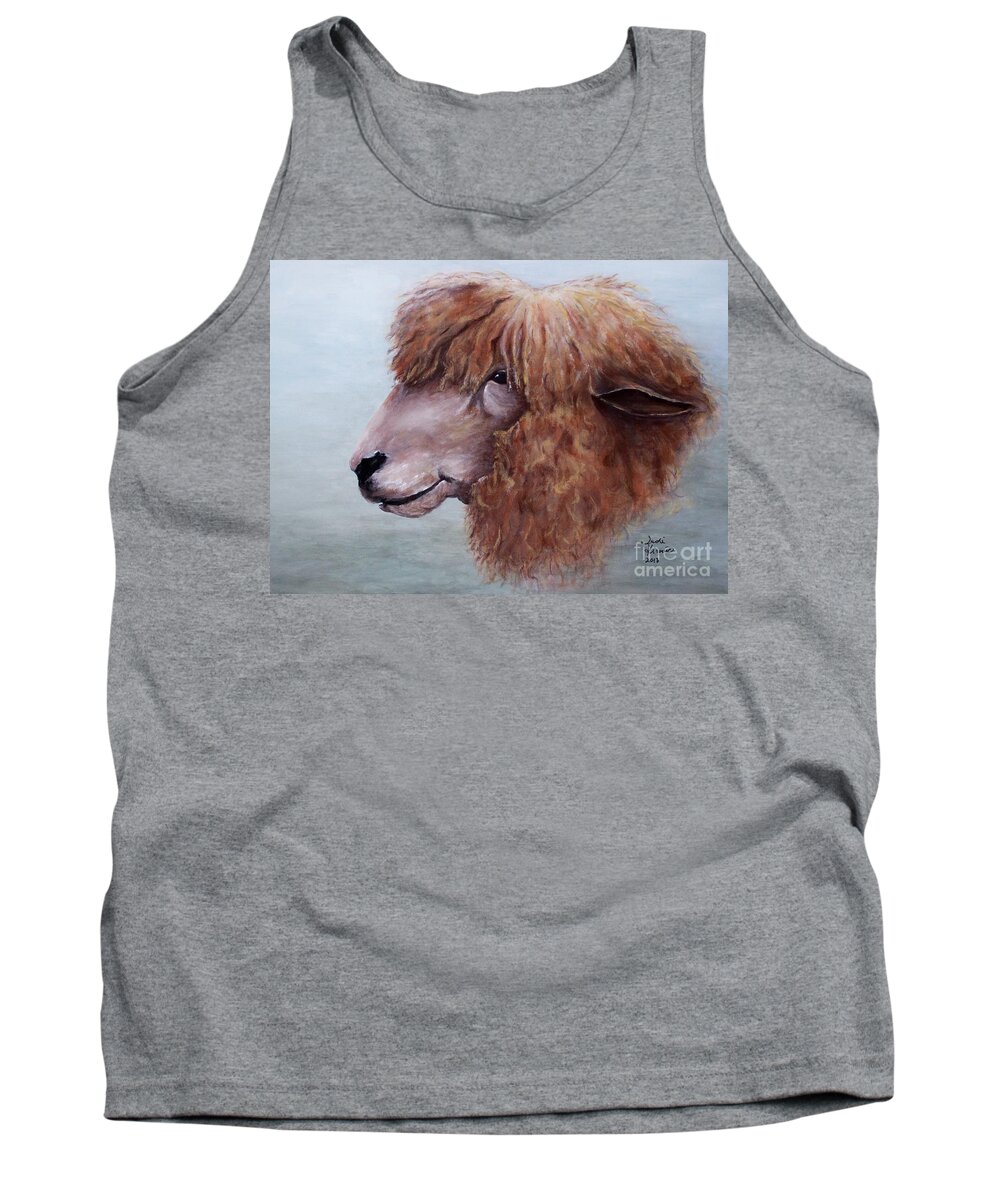 Sheep Tank Top featuring the painting Bad Hair Day by Judy Kirouac