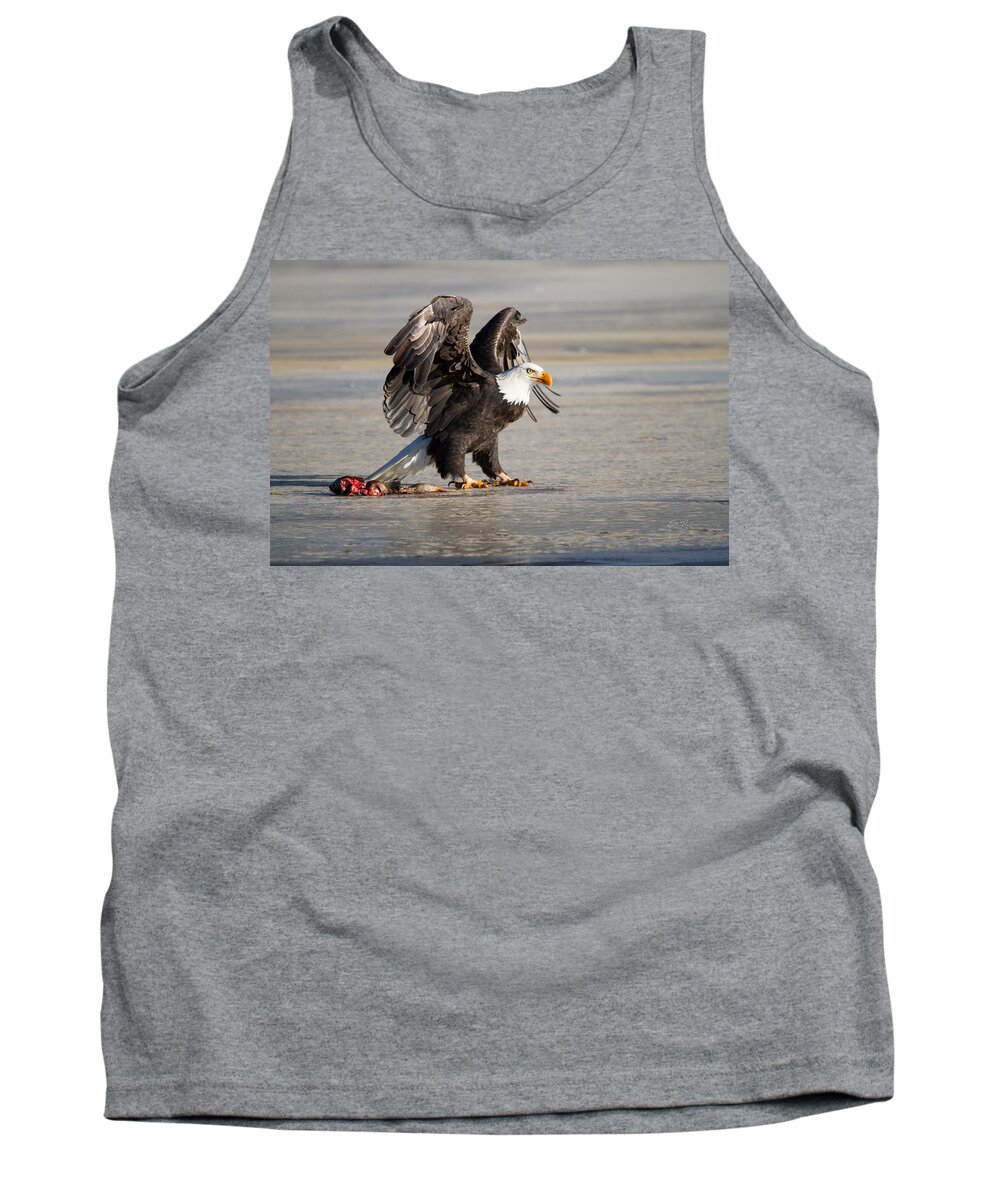 Bald Tank Top featuring the photograph Bald eagle protecting his food by Eti Reid