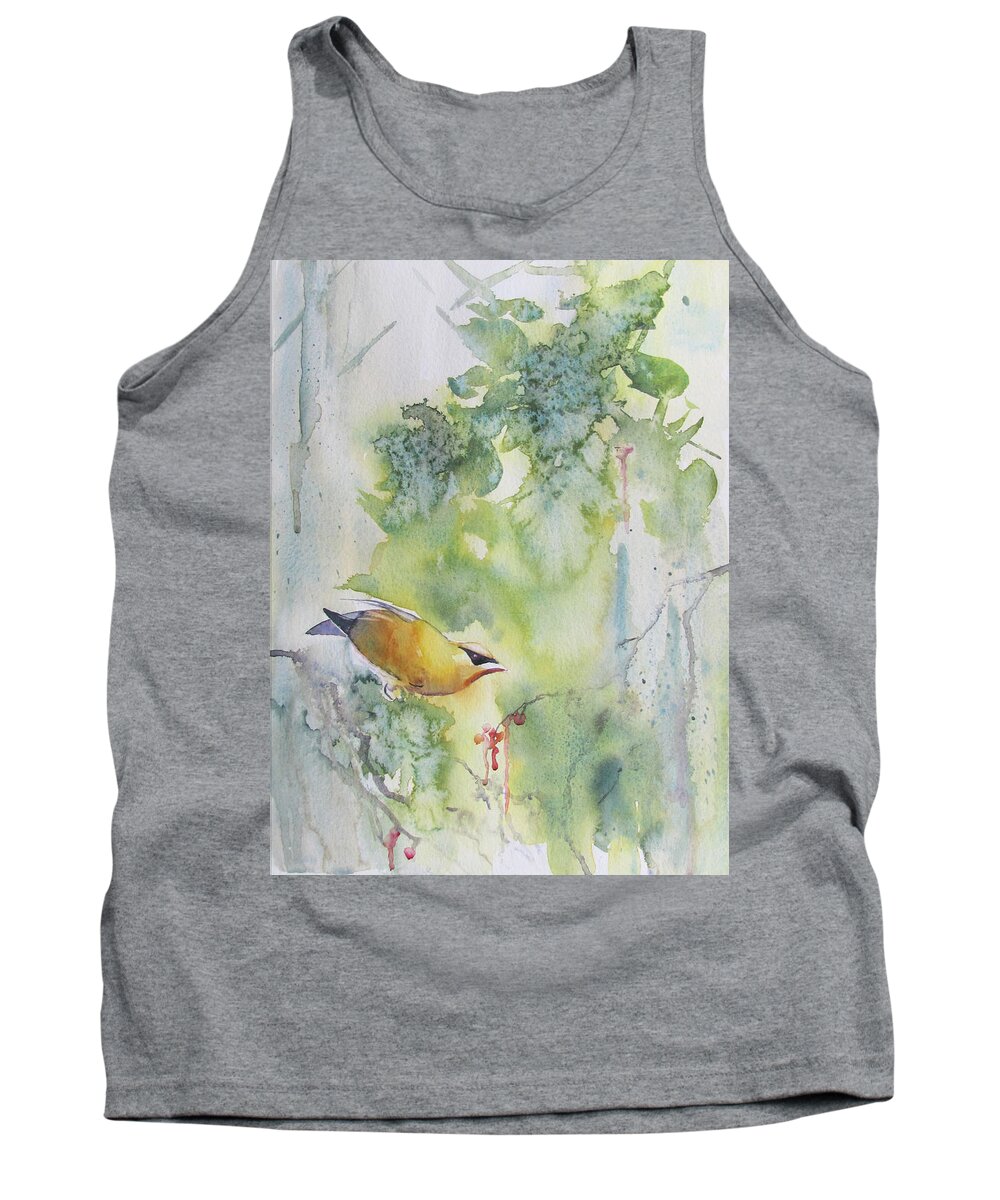 Bird Tank Top featuring the painting Cedar Waxwing by Amanda Amend