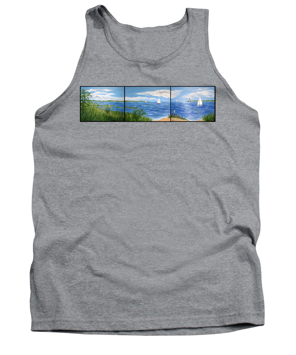 Barnegat Bay Tank Top featuring the painting Bayville Trio by Clara Sue Beym