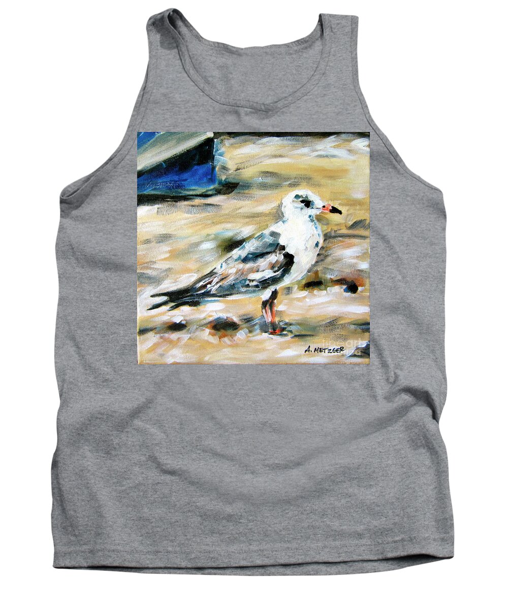 Seagull Tank Top featuring the painting Beach Seagull by Alan Metzger