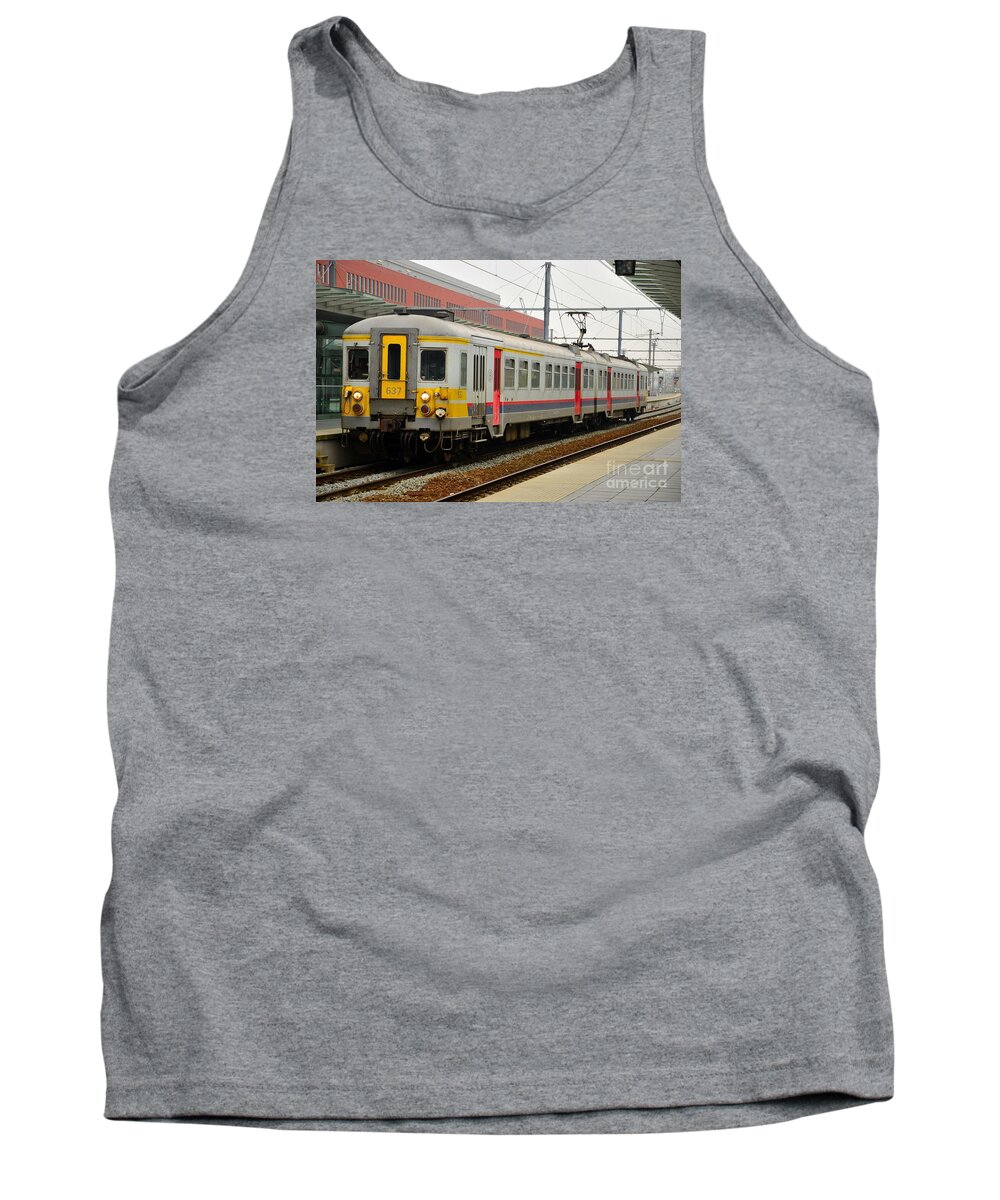 Train Tank Top featuring the photograph Belgium railways commuter train at Brugge Railway station by Imran Ahmed