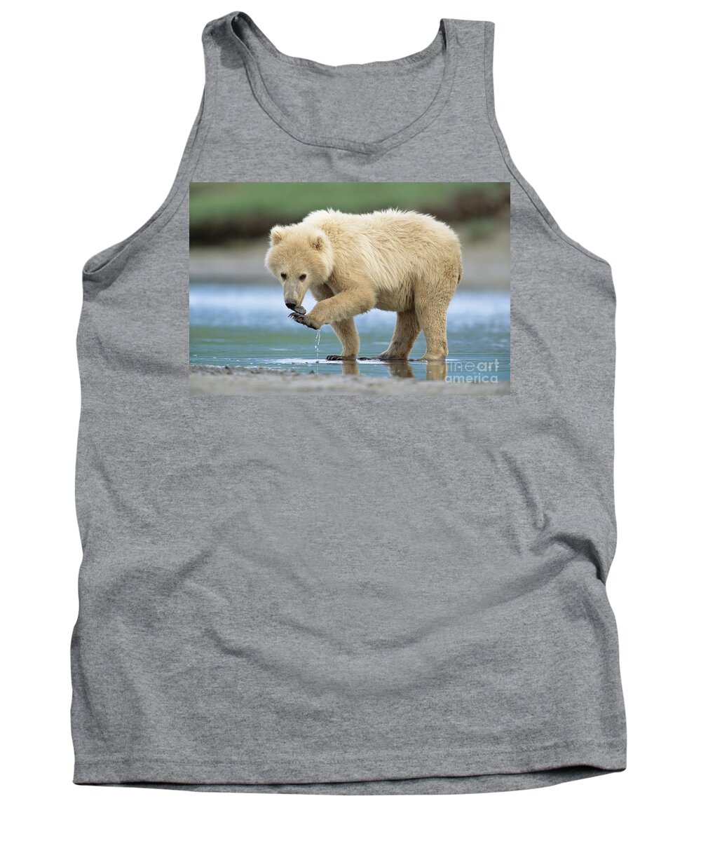 00345237 Tank Top featuring the photograph Blond Grizzly Playing With Stone by Yva Momatiuk John Eastcott