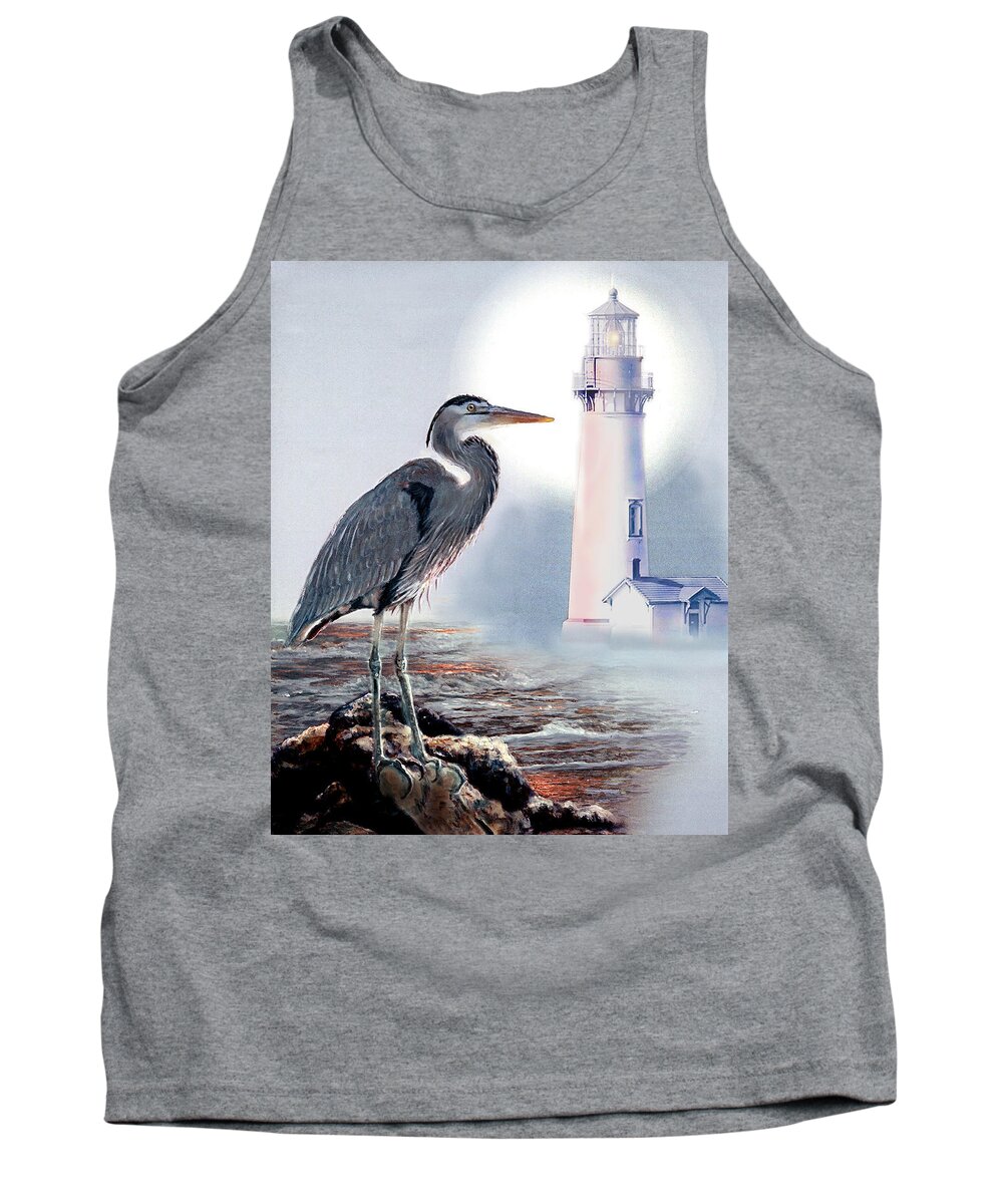  Architecture Tank Top featuring the painting Blue heron In the circle of light by Regina Femrite