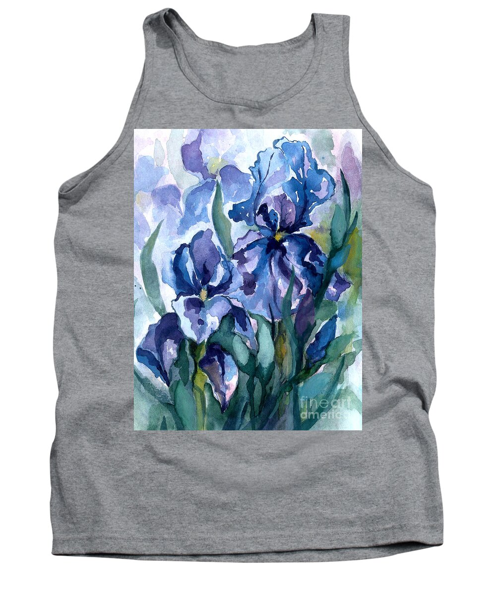 Flower Tank Top featuring the painting Blue Iris by Barbara Jewell