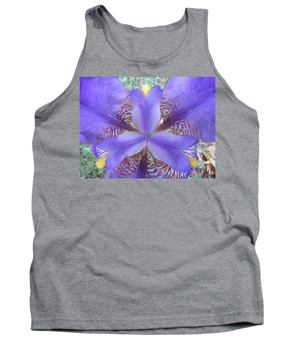 Blue Iris Tank Top featuring the photograph Blue Iris Center by Cindy Clements