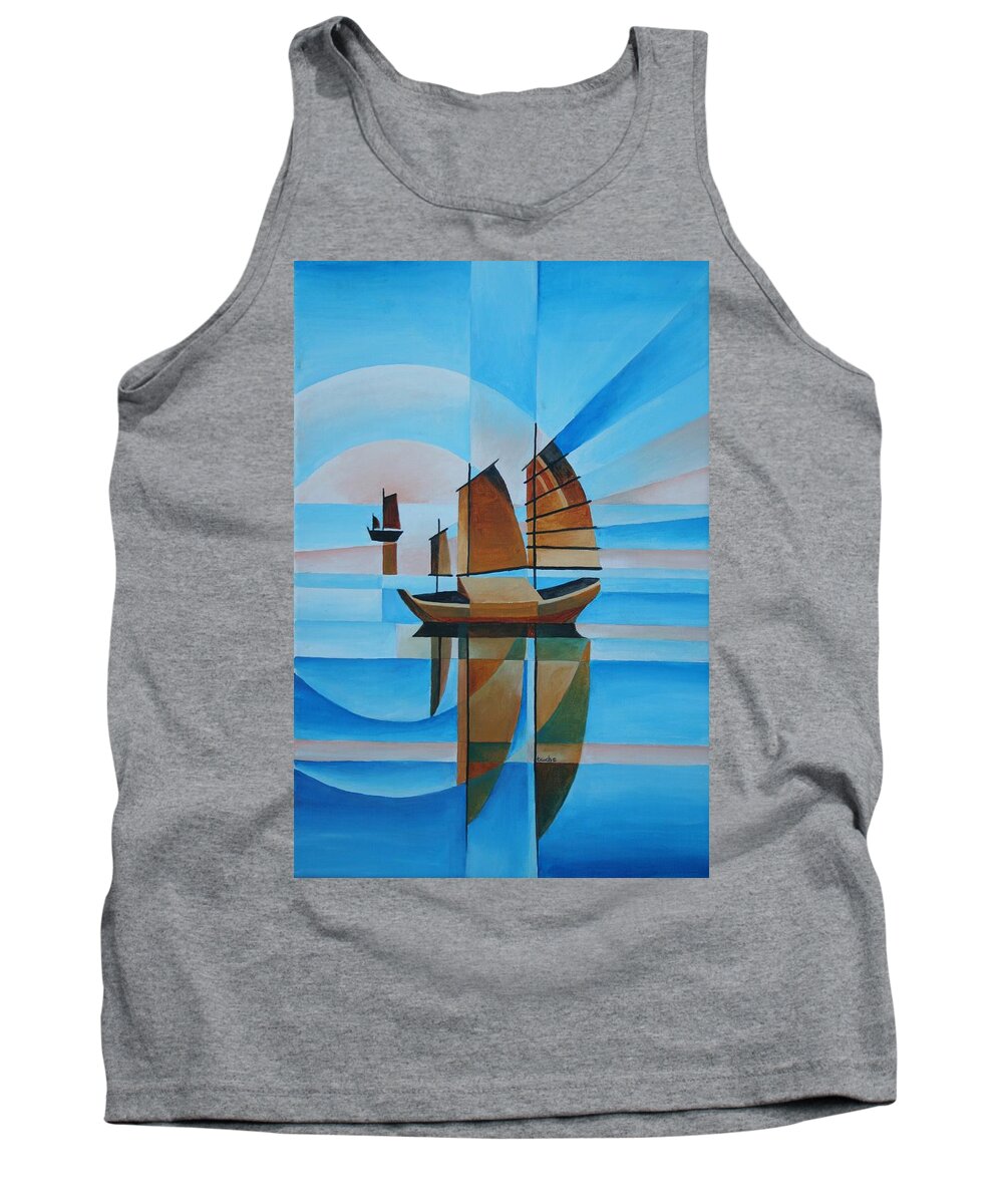 Sailboat Tank Top featuring the painting Blue Skies and Cerulean Seas by Taiche Acrylic Art