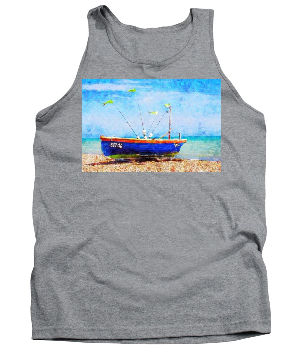 Boat Tank Top featuring the painting Boat Ashore by Sandy MacGowan