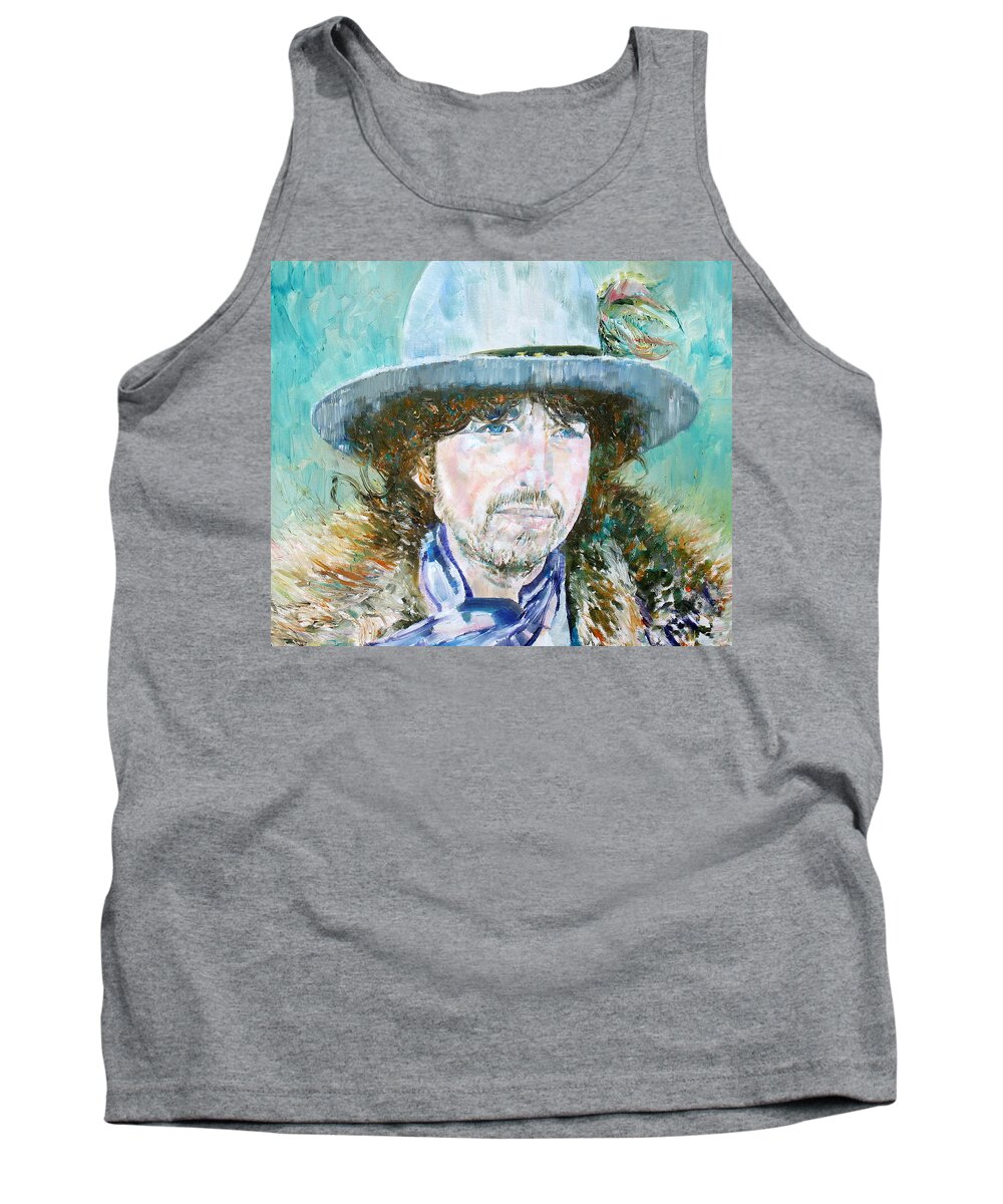 Bob Tank Top featuring the painting Bob Dylan Oil Portrait by Fabrizio Cassetta