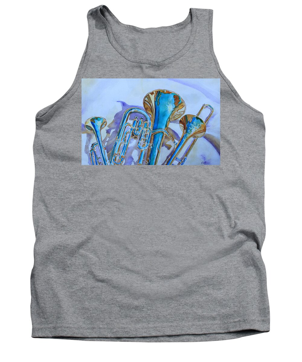 Trombone Tank Top featuring the painting Brass Candy Trio by Jenny Armitage