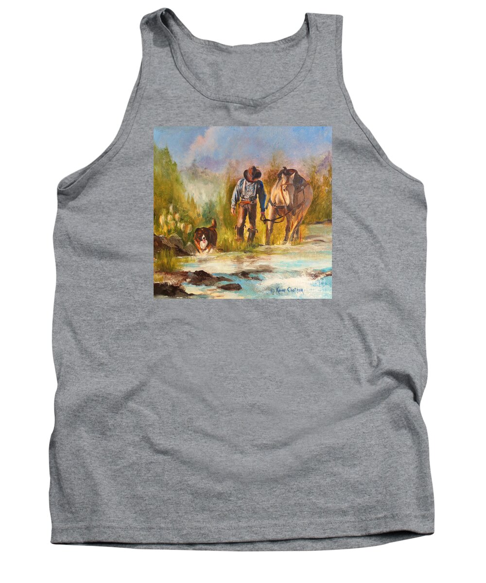 Western Art Prints Tank Top featuring the painting Break For The Ride by Karen Kennedy Chatham