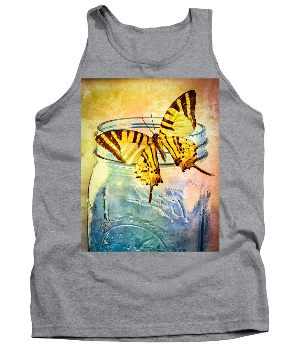 Blue Glass Tank Top featuring the photograph Butterfly Blue Glass Jar by Bob Orsillo