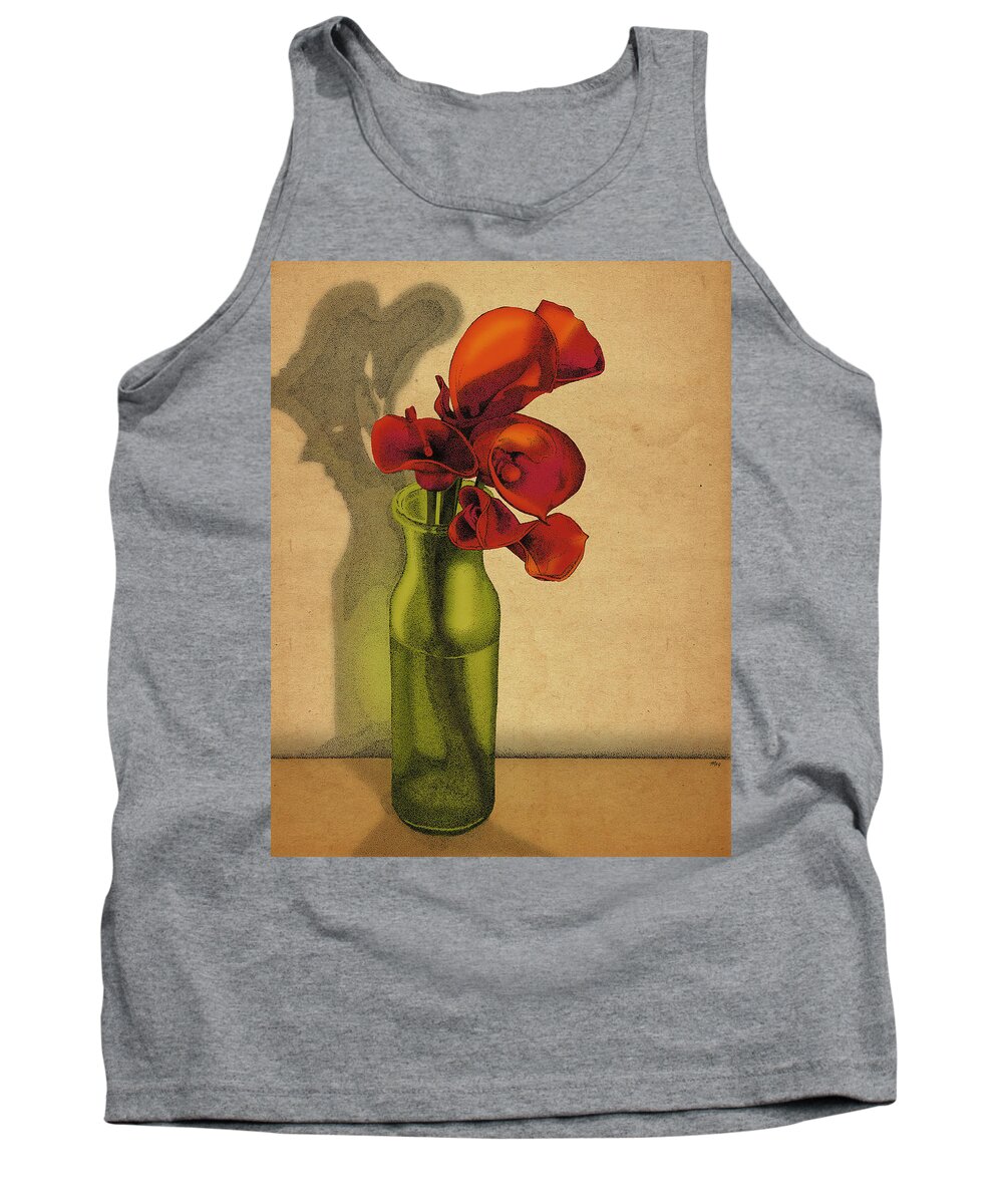 Calla Lillies Flowers Bottle Tank Top featuring the drawing Calla Lilies in Bloom by Meg Shearer
