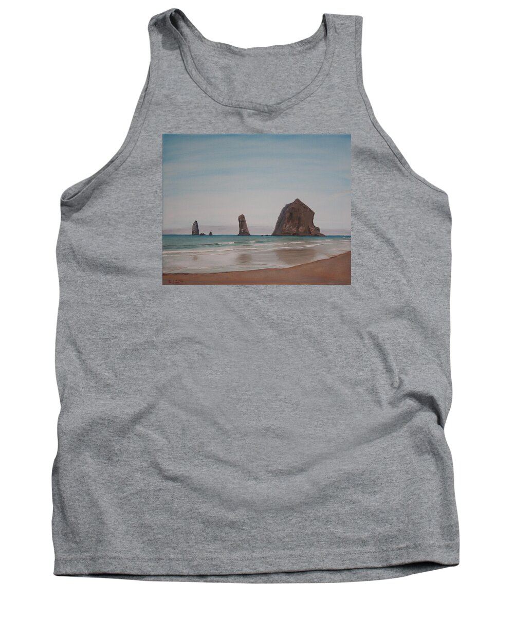 Surf Tank Top featuring the painting Cannon Beach Haystack Rock by Ian Donley