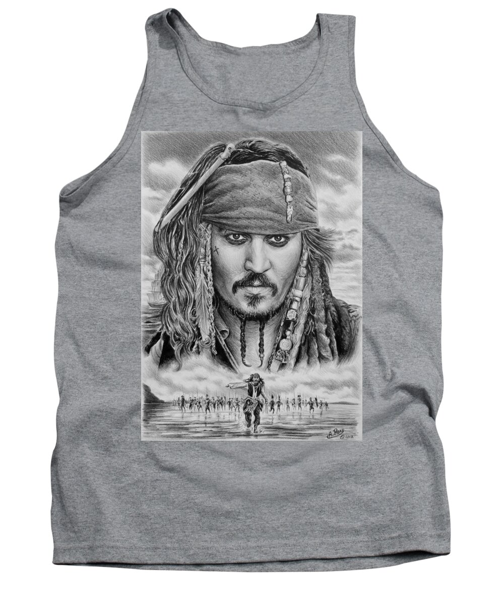 Andrew Read Tank Top featuring the drawing Captain Jack Sparrow by Andrew Read