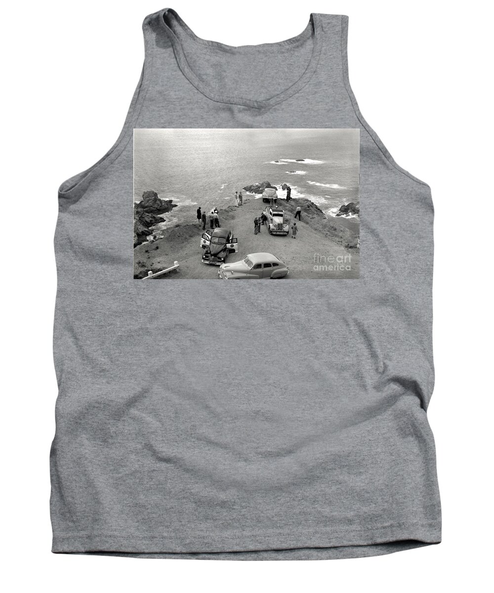 Car Tank Top featuring the photograph Car over edge on Highway One Big Sur California  March 27 1947 by Monterey County Historical Society
