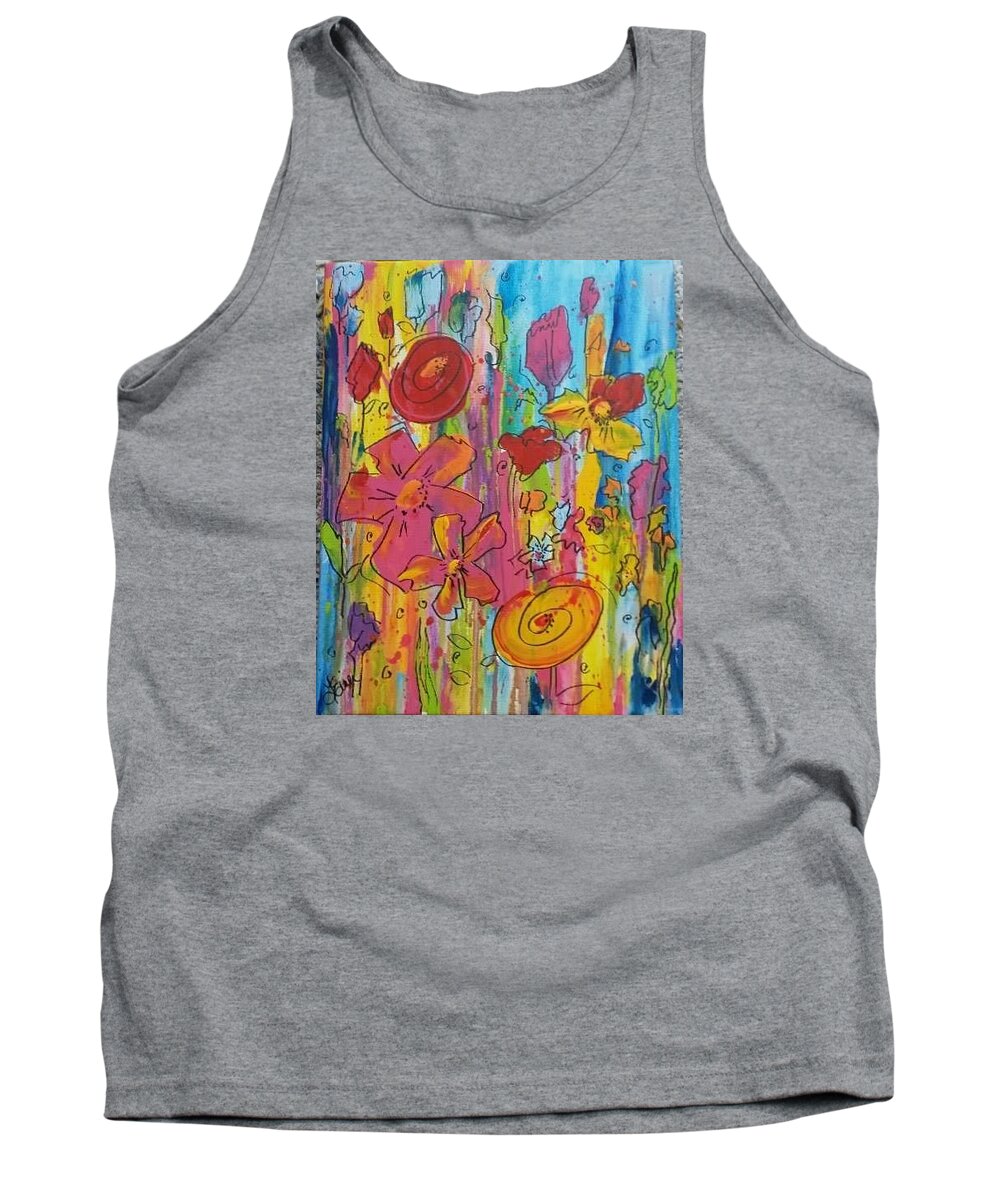 Flowers Tank Top featuring the painting Caricature Flowers by Terri Einer
