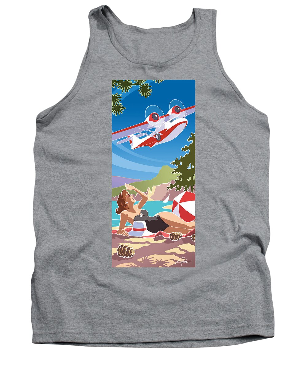 Mid Century Tank Top featuring the digital art Catalina, Mid century Travel by Larry Hunter