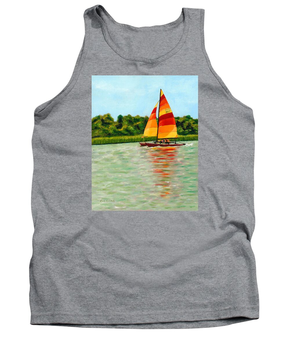 Seascape Tank Top featuring the painting Catamaran by Jill Ciccone Pike