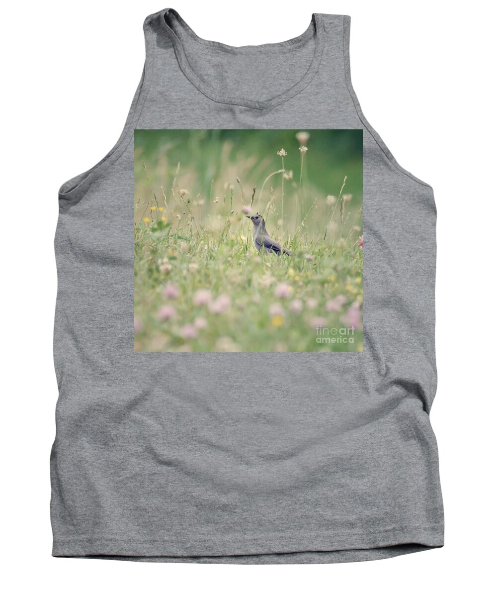 Catbird Tank Top featuring the photograph Catbird In The Wildflowers by Kerri Farley