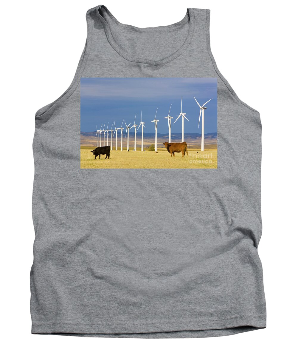 00431076 Tank Top featuring the photograph Cattle And Windmills in Alberta Canada by Yva Momatiuk and John Eastcott