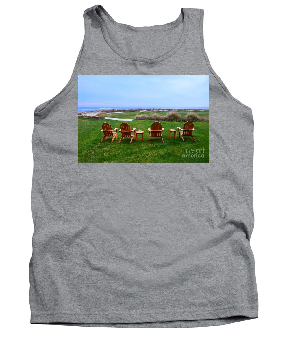 Golf Course Tank Top featuring the photograph Chairs at the Eighteenth Hole by Catherine Sherman