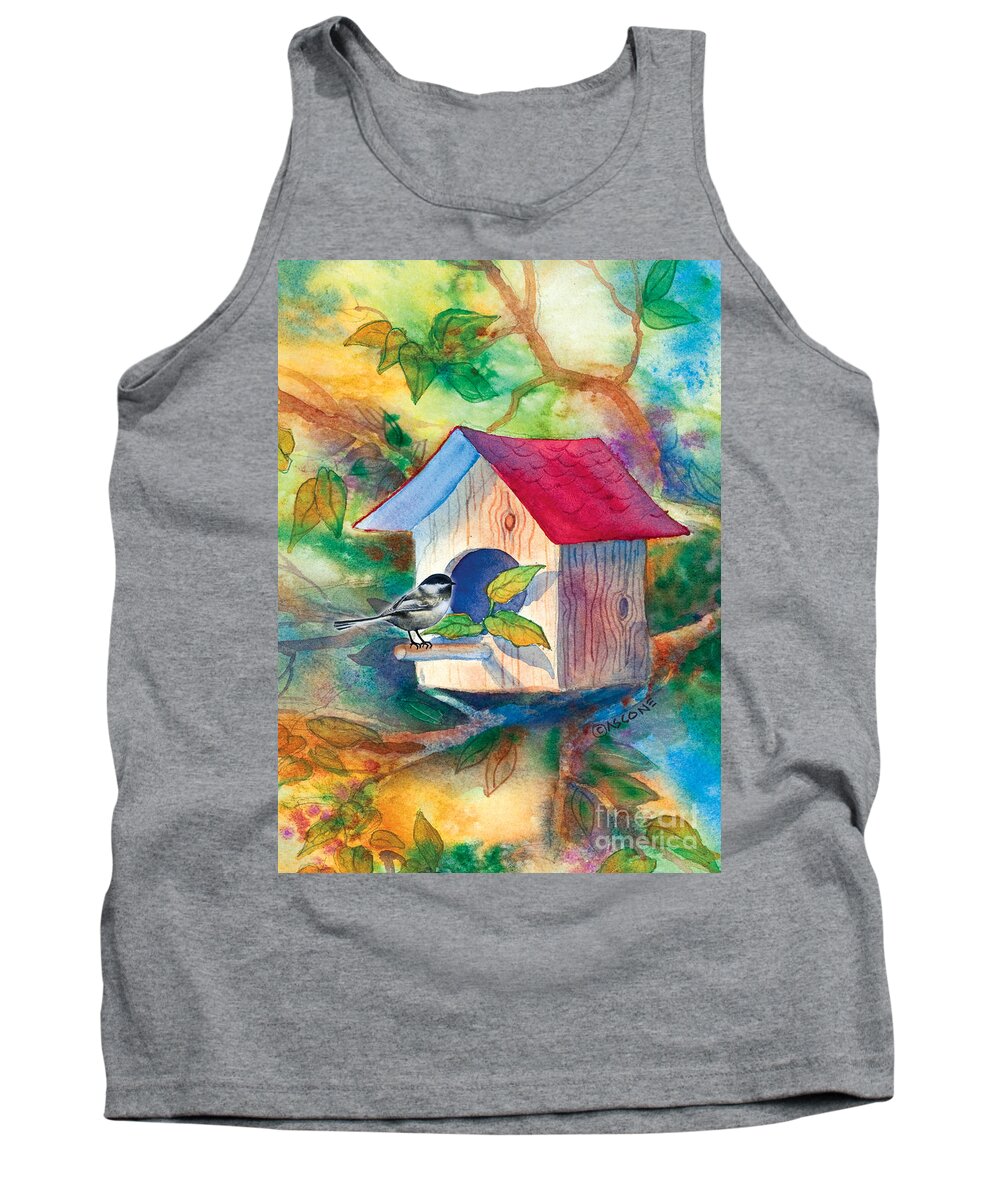 Chickadee Tank Top featuring the painting Chickadee Bungalow by Teresa Ascone