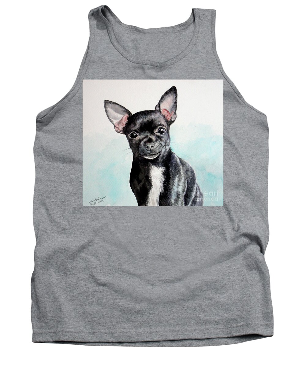 Dog Tank Top featuring the painting Chihuahua black by Christopher Shellhammer