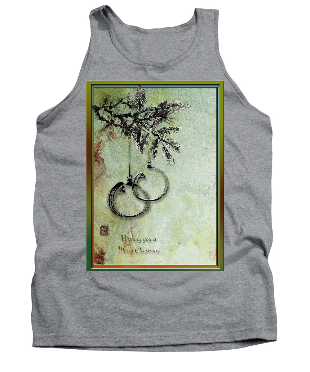 Christmas Greeting Card Tank Top featuring the painting Christmas greeting card with ink brush drawing by Peter V Quenter