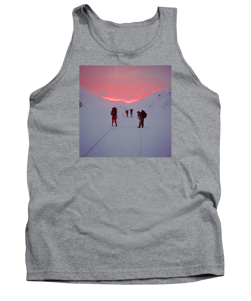 Climbers Tank Top featuring the photograph T-501307-C2-Climbers on Kahiltna Glacier by Ed Cooper Photography
