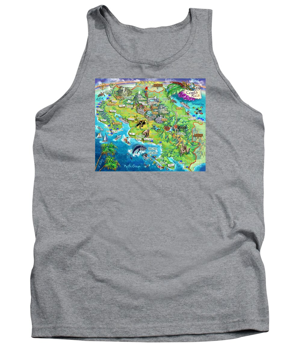 Costa Rica Tank Top featuring the painting Costa Rica map illustration by Maria Rabinky