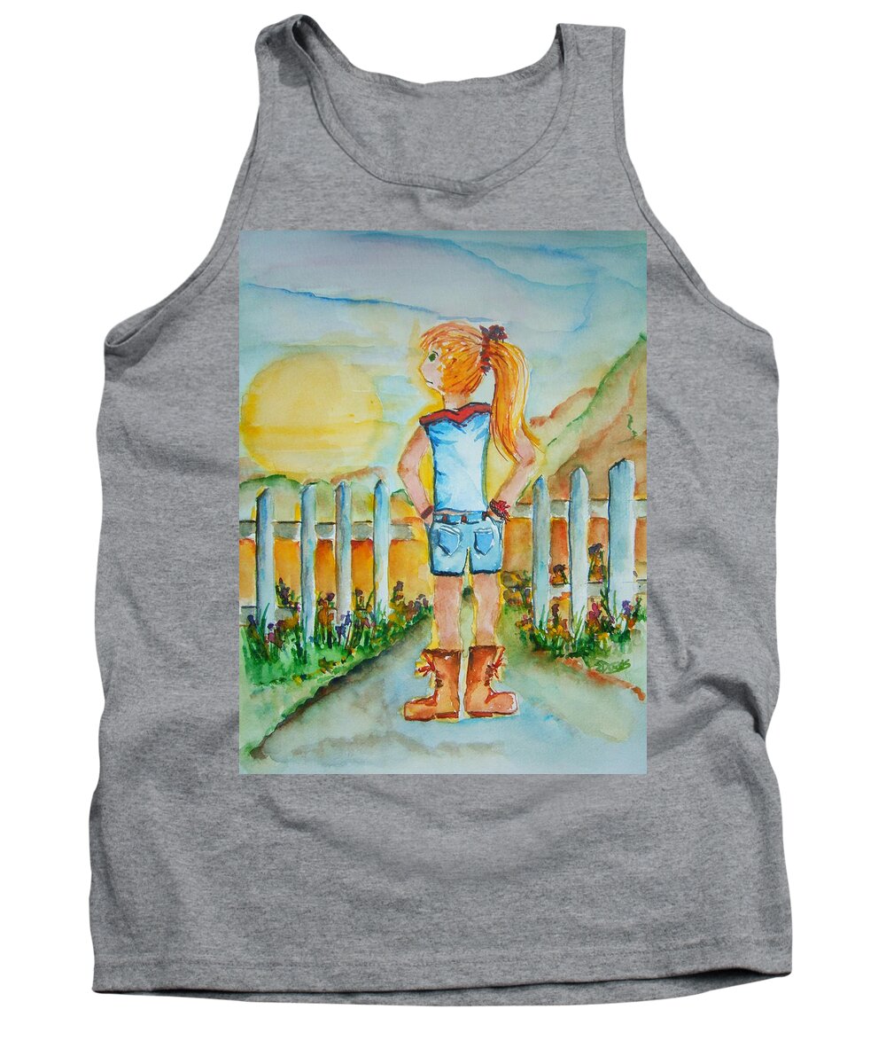 Country Tank Top featuring the painting Country Girl Gets Ready by Elaine Duras