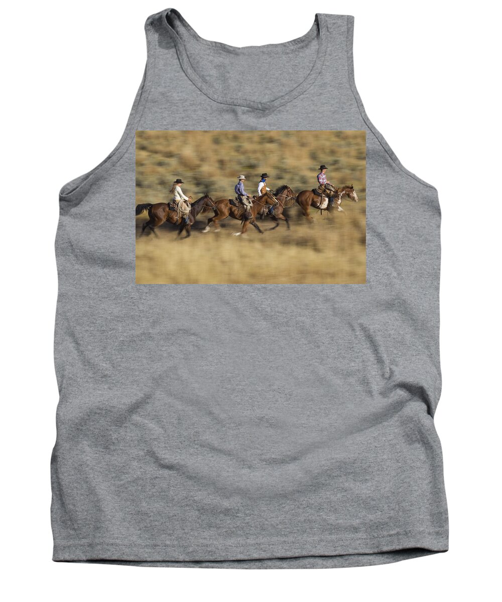 Feb0514 Tank Top featuring the photograph Cowboys And Cowgirl Riding Oregon by Konrad Wothe