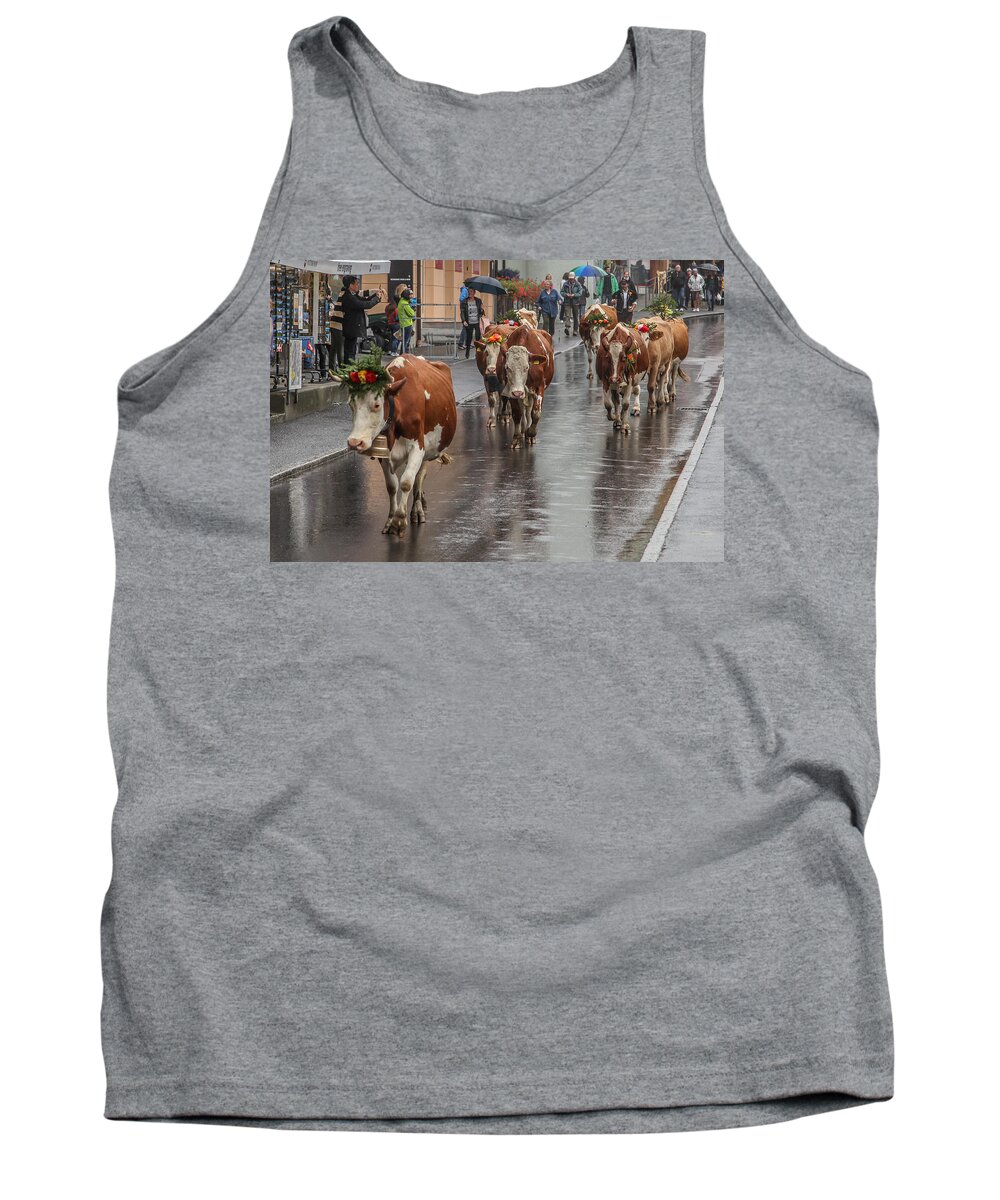 Cow Tank Top featuring the photograph Cows in Wengen Switzerland by Tom and Pat Cory