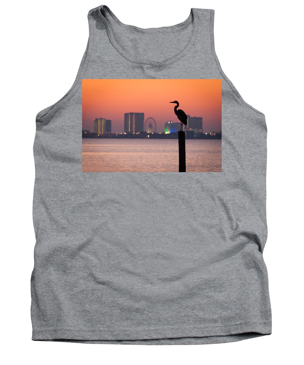 Bird Tank Top featuring the photograph Crane on a Pier by Tim Stanley