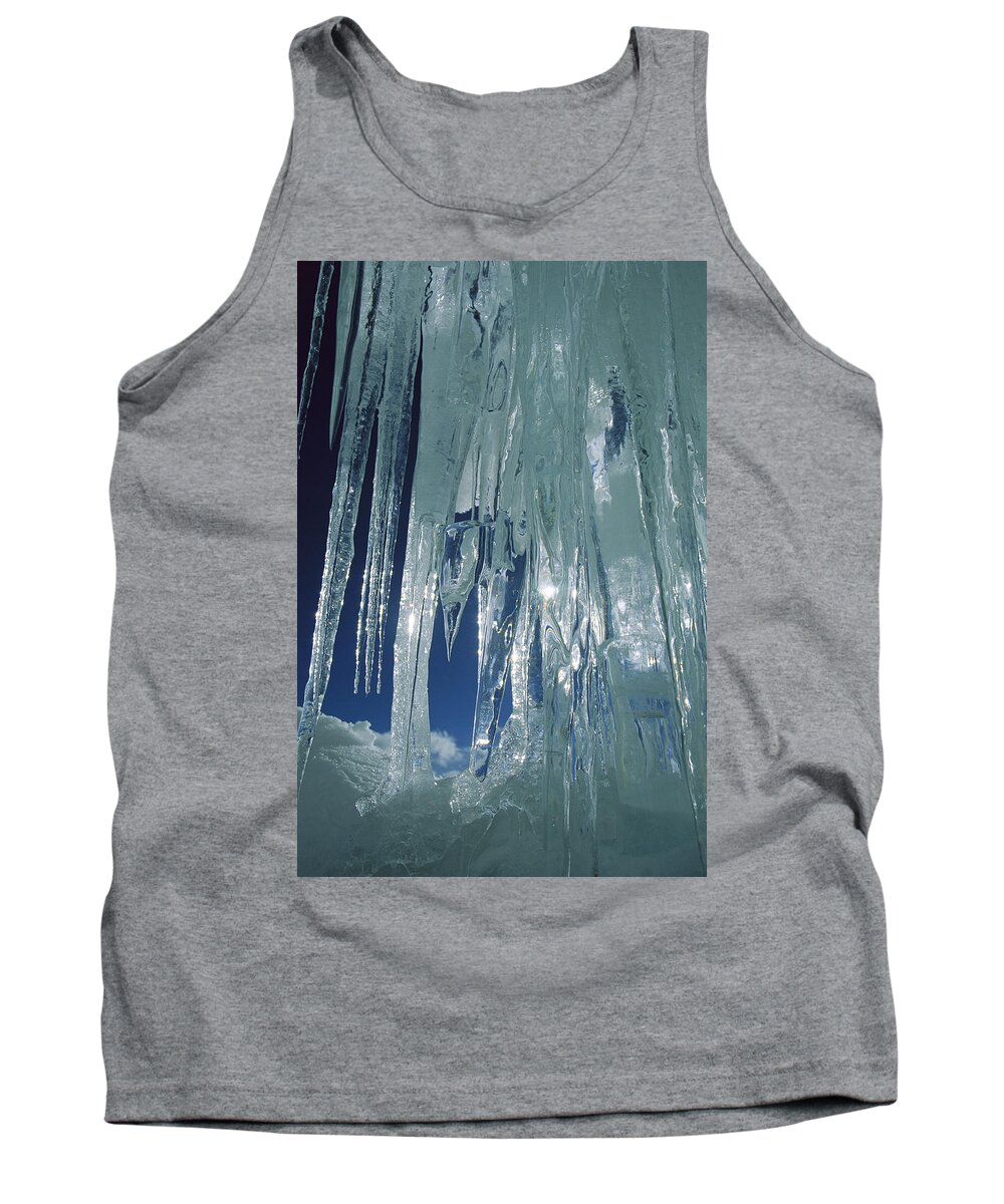 Feb0514 Tank Top featuring the photograph Crevasse Icicles Chongtar Karakoram by Colin Monteath