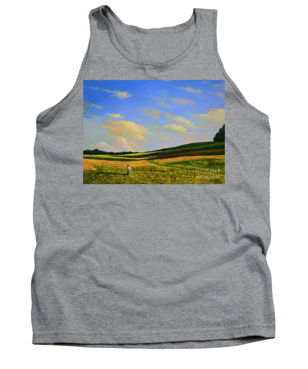 Farm Tank Top featuring the painting Crossing the field by Christopher Shellhammer