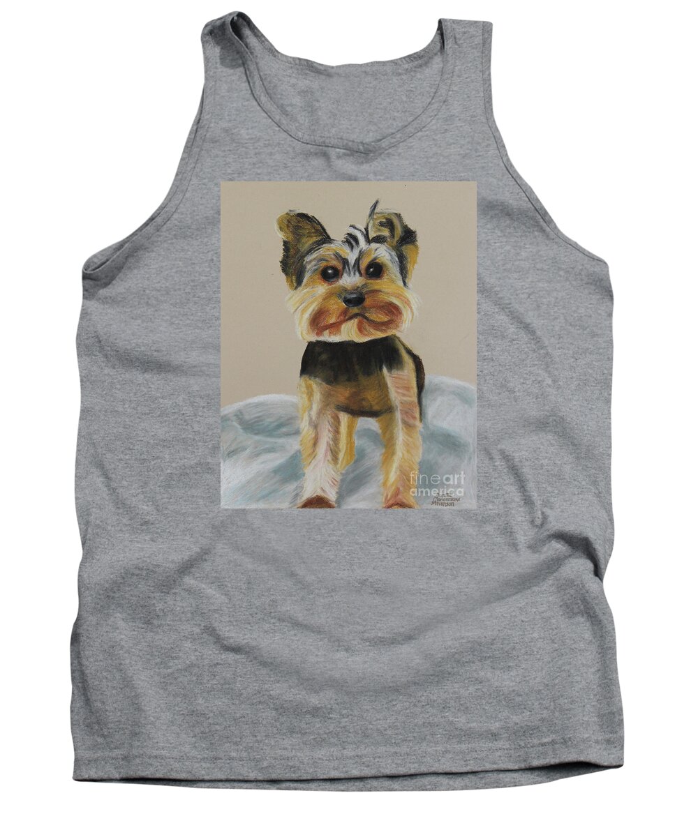 Animal Mugs Collection Tank Top featuring the painting Cute Yorkie by Annette M Stevenson