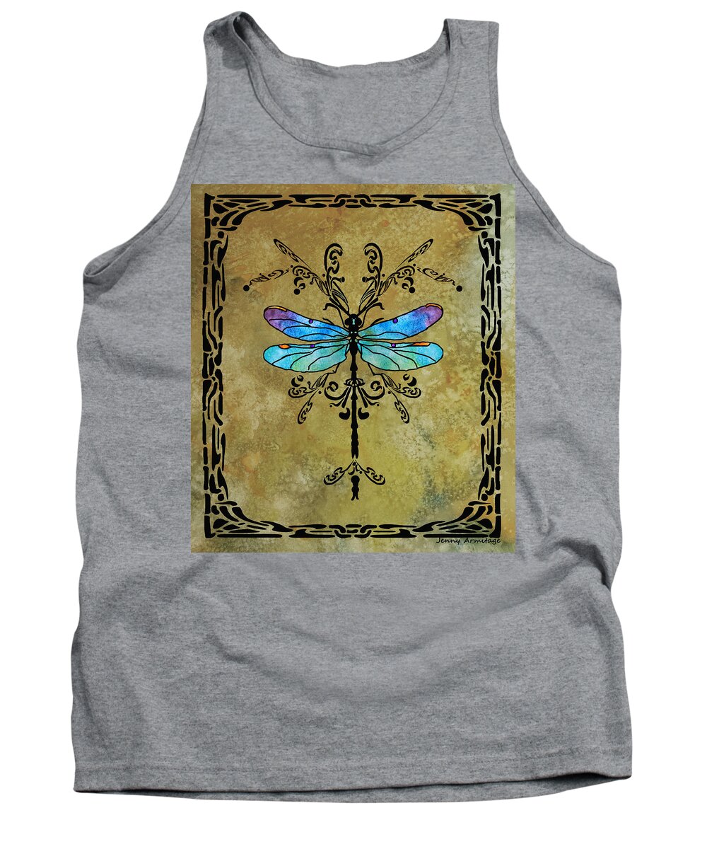 Dragon Tank Top featuring the digital art Damselfly Nouveau by Jenny Armitage