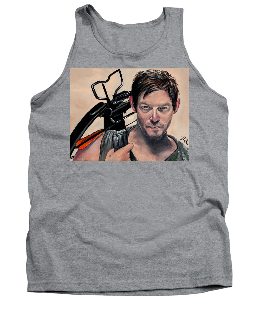 The Walking Dead Tank Top featuring the painting Daryl Dixon by Tom Carlton