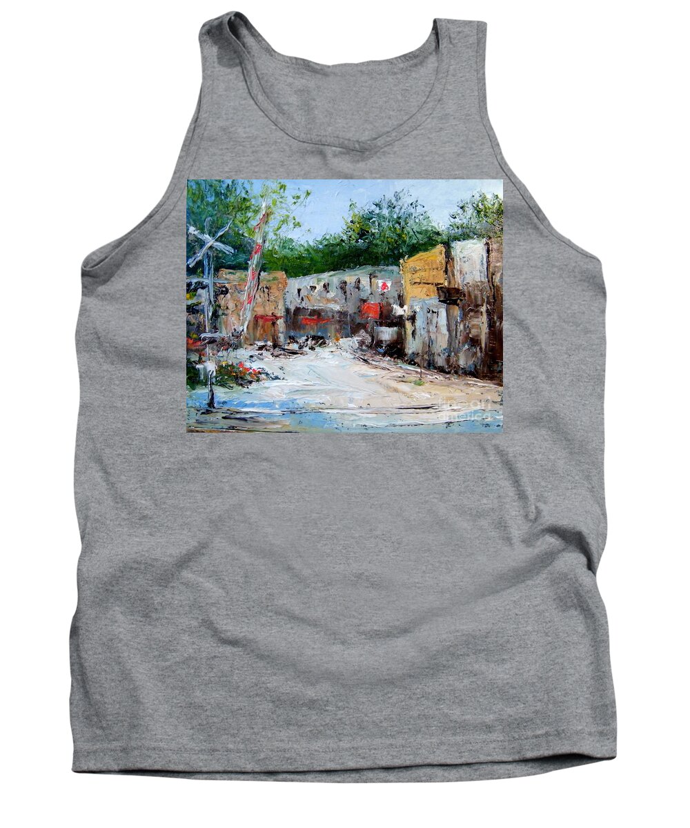 Town Tank Top featuring the painting Railroad Crossing by Virginia Potter