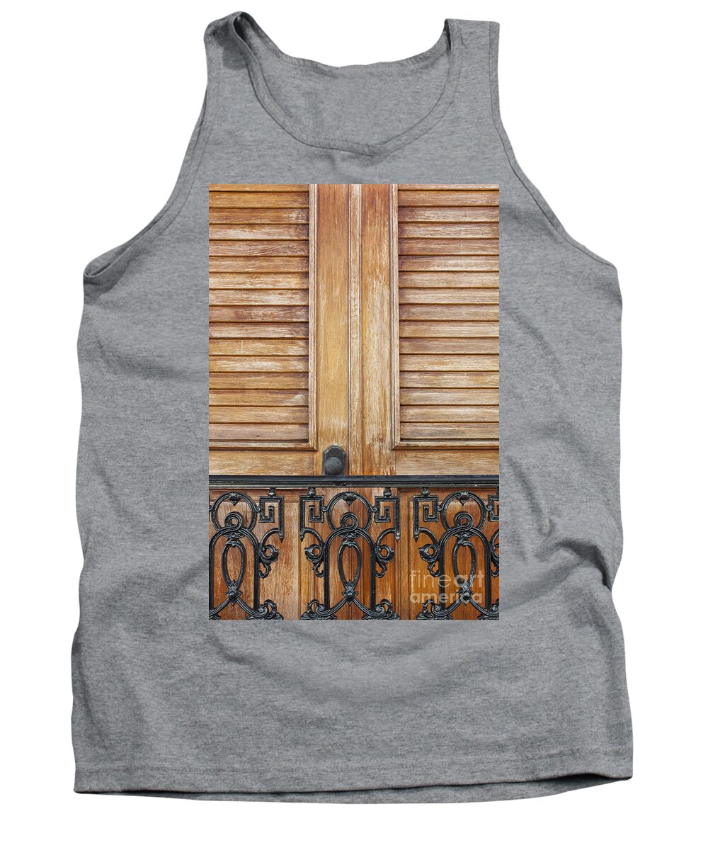 Balcony Tank Top featuring the photograph Detail Of Wooden Door And Wrought Iron in Old San Juan Puerto Ric by Bryan Mullennix