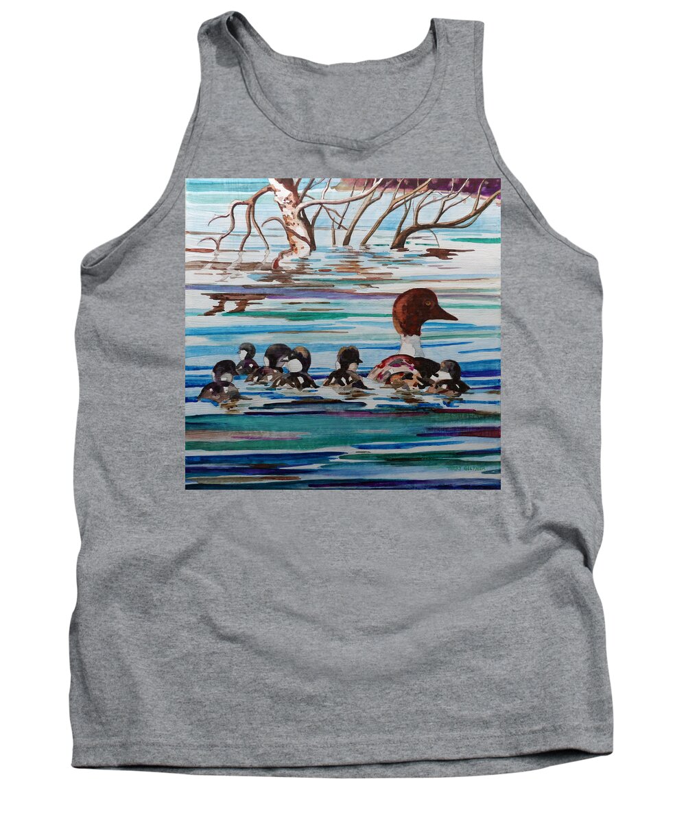 Ducks Tank Top featuring the painting Ducks in a Row by Terry Holliday