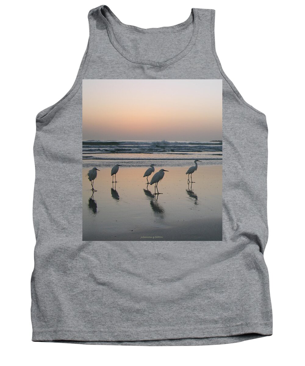 Beach Tank Top featuring the photograph Egret Morning Sunrise Surf by Julianne Felton