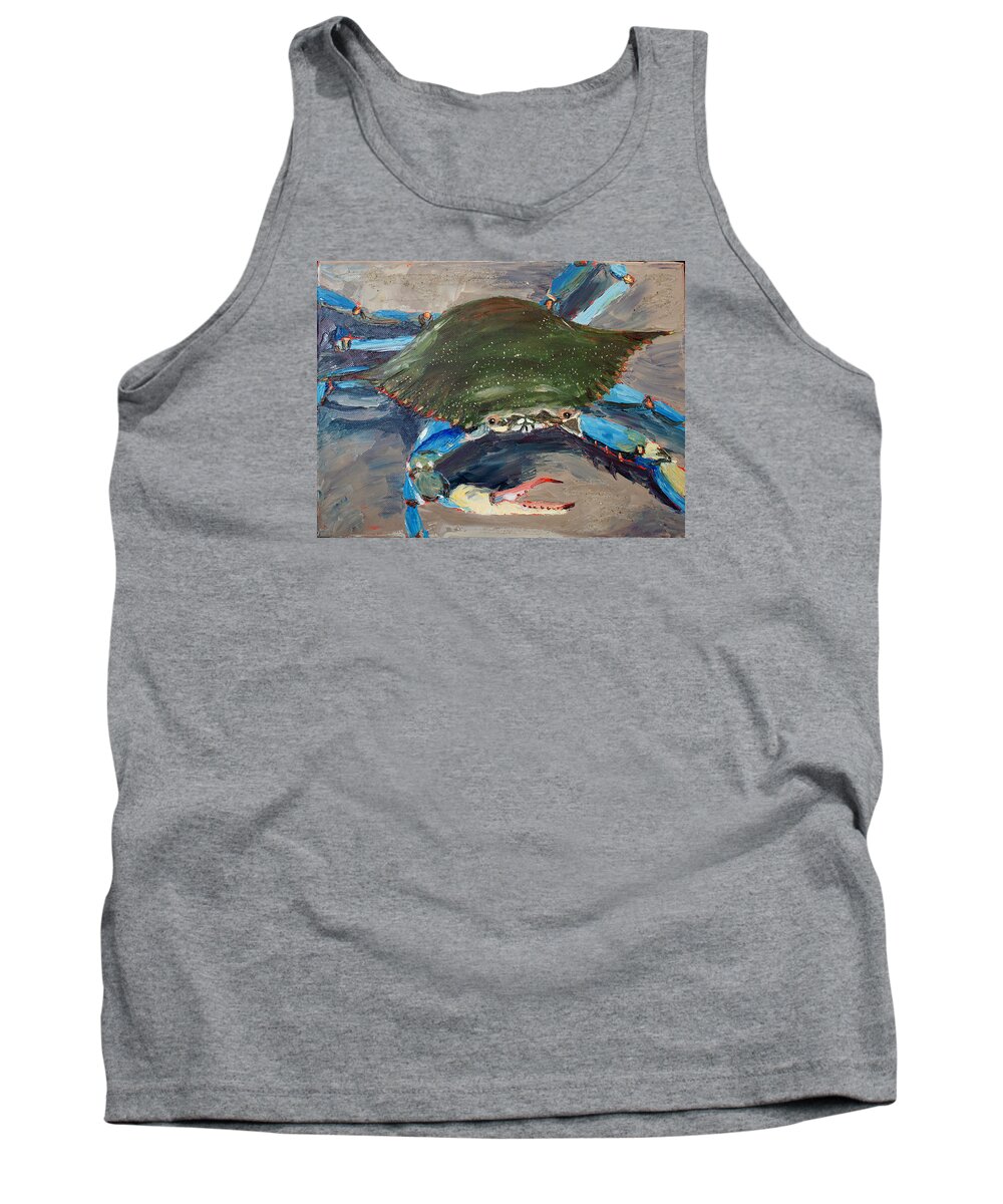 Blue Crab Tank Top featuring the painting Fightin' Mad by Jill Ciccone Pike