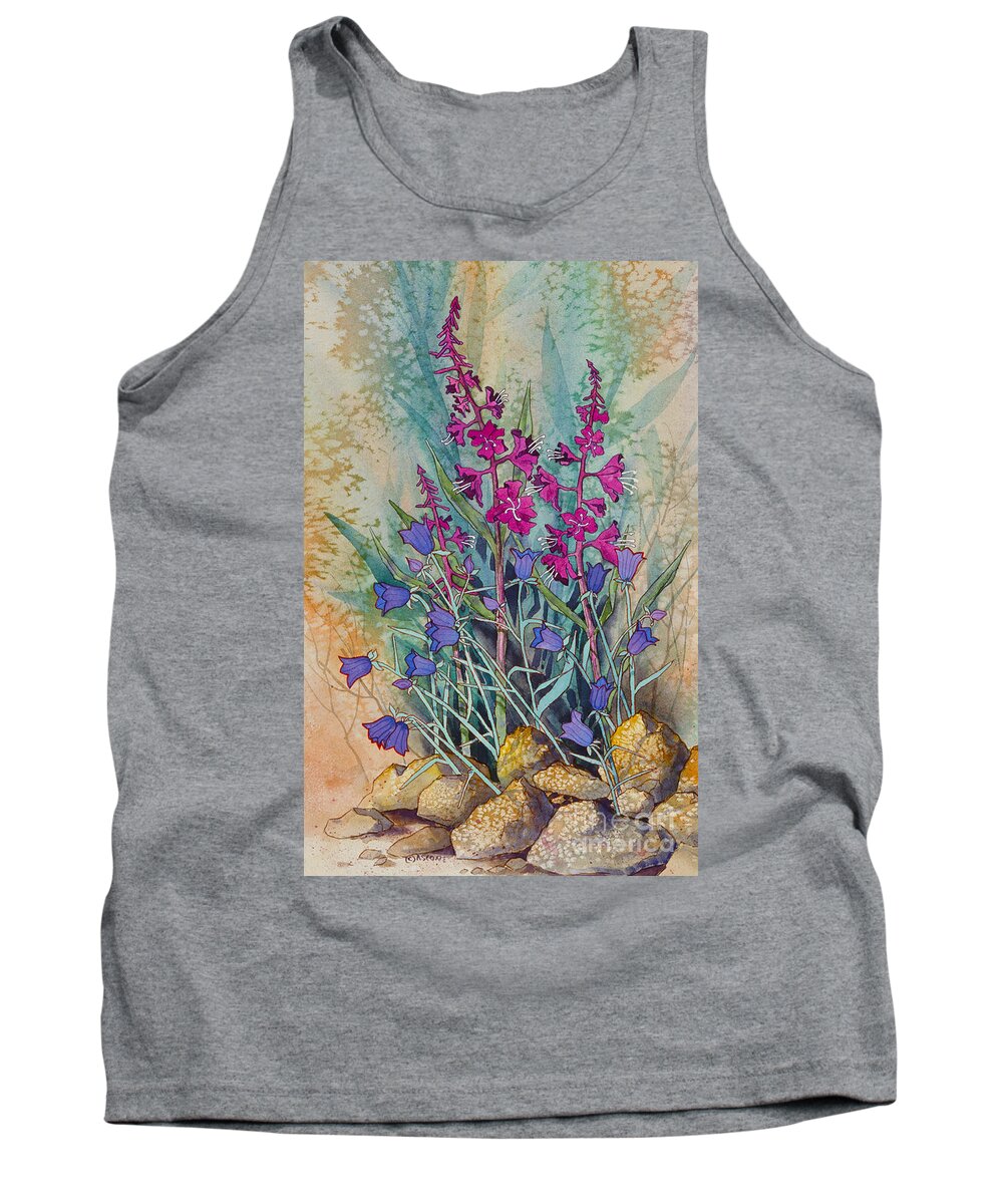 Fireweed And Bluebells Tank Top featuring the painting Fireweed and Bluebells by Teresa Ascone